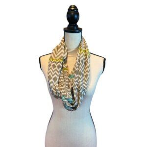 Womens Chevron Infinity Scarf Boho Ikat Neutral Gray Tribal Loop Wrap 34L 14W